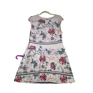 New York & Company Fit Flare Dress Women Red White Blue Floral Sleeveless Large